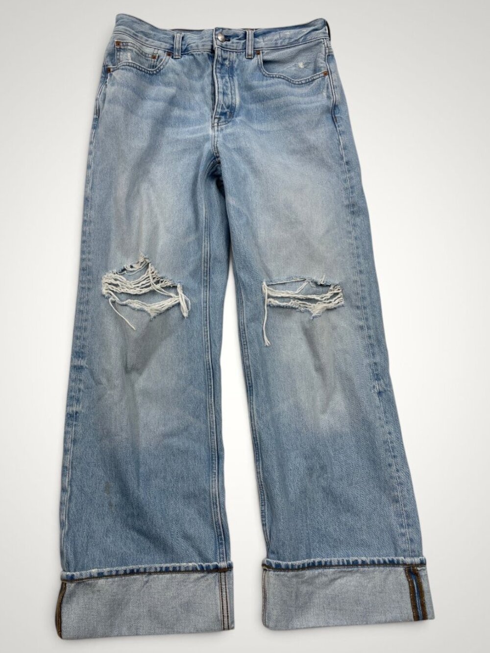 Madewell Wide Distressed Cuffed Low Slung Baggy Loose Jeans Women's 28 Fit 32x31